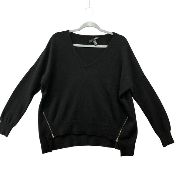 Aqua 100% Cashmere Sweater Womens XS V-Neck Oversized Side Zip Slouchy - Picture 1 of 10